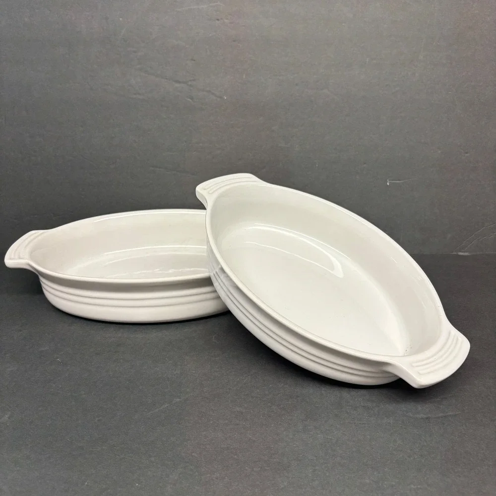Le Creuset White Stoneware Oval Gratin Baking Dish Set of 2 0.6L 1L 06-28